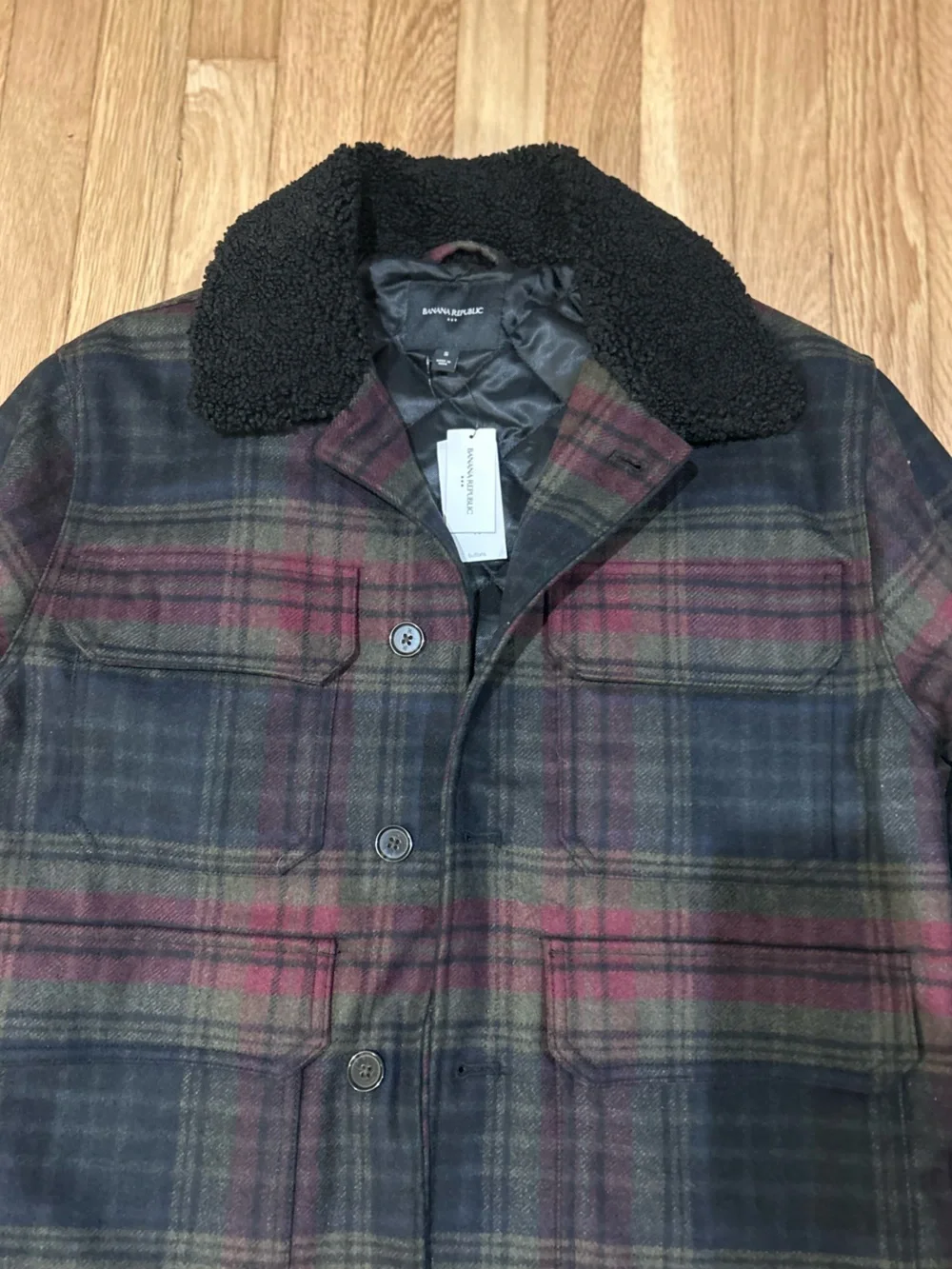 Banana Republic Men’s Plaid Field Jacket with Sherpa Collar Flannel Small